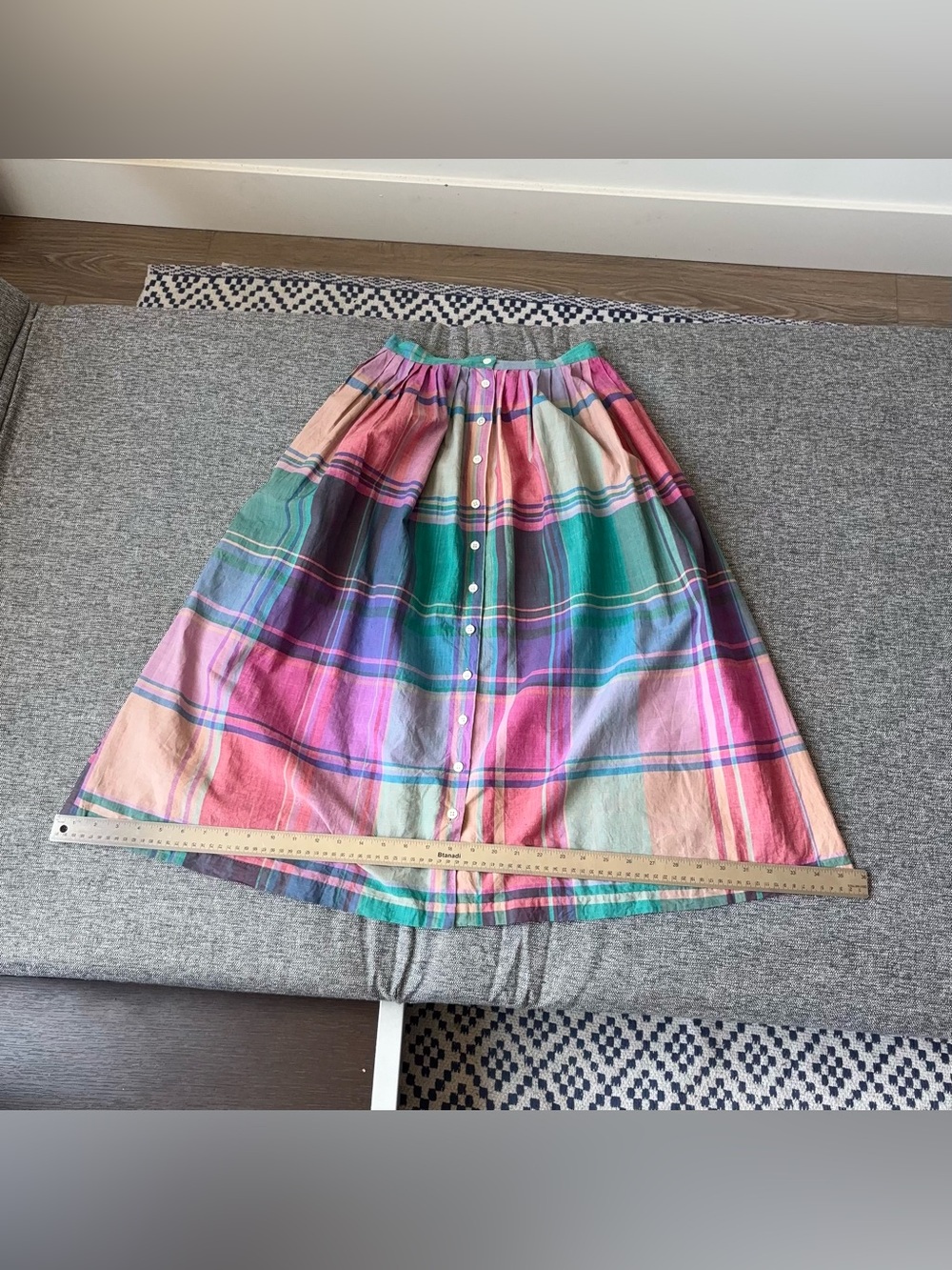 Ralph Lauren Madras Plaid Midi Skirt Sz 4 Hand Woven Rainbow 80s Blue Label - Picture 15 of 15